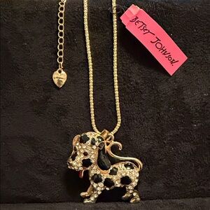 Betsey Johnson Gold and Black Spotted Dog Pendant Necklace